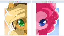 Size: 605x338 | Tagged: safe, derpibooru import, applejack, pinkie pie, earth pony, pony, derpibooru, exploitable meme, juxtaposition, juxtaposition win, meme, meta