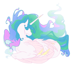 Size: 750x672 | Tagged: safe, artist:glamrockbonnie, princess celestia, alicorn, pony, digital art, female, mare, prone, simple background, solo, transparent background