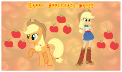 Size: 2544x1518 | Tagged: safe, artist:andoanimalia, artist:djdavid98 edits, artist:mewtwo-ex, applejack, earth pony, pony, equestria girls, applejack appreciation day, clothes, cowboy hat, denim skirt, female, freckles, hat, mare, self ponidox, skirt, stetson