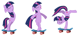 Size: 8000x3600 | Tagged: safe, artist:yanoda, derpibooru import, twilight sparkle, unicorn twilight, pony, unicorn, eyes closed, female, mare, multeity, pose, simple background, skateboard, transparent background