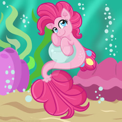 Size: 1024x1024 | Tagged: safe, artist:yoshimarsart, pinkie pie, seapony (g4), pearl, seaponified, seapony pinkie pie, solo, species swap, watermark