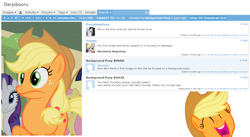 Size: 1382x755 | Tagged: safe, derpibooru import, edit, edited screencap, screencap, applejack, fluttershy, rarity, earth pony, pegasus, pony, unicorn, butthurt, comments, derpibooru, female, mare, meta, obligatory pony, text