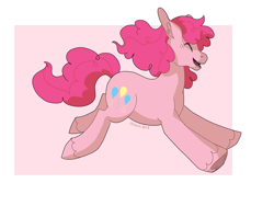 Size: 2000x1500 | Tagged: safe, artist:denkis, pinkie pie, pony, eyes closed, smiling, solo, unshorn fetlocks