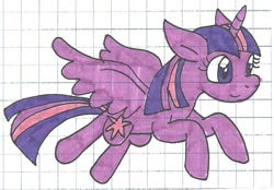 Size: 767x534 | Tagged: safe, artist:cmara, derpibooru import, twilight sparkle, twilight sparkle (alicorn), alicorn, pony, flying, graph paper, traditional art