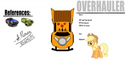 Size: 1261x633 | Tagged: safe, applejack, earth pony, pony, blonde mane, female, hot wheels, mare, orange coat, solo