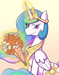 Size: 2550x3264 | Tagged: safe, artist:zanefir-dran, princess celestia, alicorn, pony, bouquet, female, flower, high res, magic, mare, sitting, solo, telekinesis