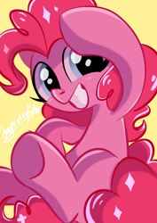 Size: 2894x4093 | Tagged: safe, artist:colorfulcolor233, pinkie pie, earth pony, pony, female, mare, simple background, solo, yellow background