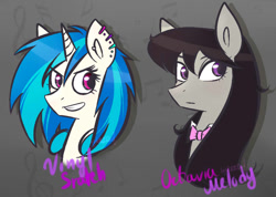 Size: 842x599 | Tagged: safe, artist:katedoof, dj pon-3, octavia melody, vinyl scratch, earth pony, pony, headphones, signature