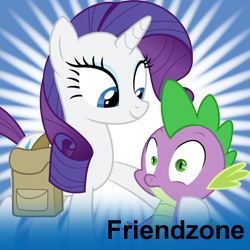 Size: 250x250 | Tagged: safe, derpibooru import, rarity, spike, dragon, pony, unicorn, derpibooru, friendzone, frown, meta, shipping denied, smiling, spoilered image joke, wide eyes