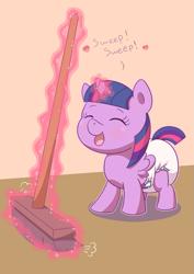 Size: 883x1248 | Tagged: safe, artist:artiecanvas, derpibooru import, twilight sparkle, twilight sparkle (alicorn), alicorn, pony, the saddle row review, age regression, artiecanvas is trying to murder us, baby, baby pony, babylight sparkle, broom, cute, daaaaaaaaaaaw, diaper, levitation, magic, poofy diaper, solo, sweeping, sweepsweepsweep, telekinesis, twiabetes, twilight sweeple
