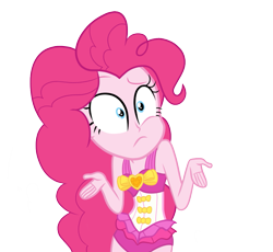 Size: 981x903 | Tagged: safe, artist:pinkieirrationalpi, pinkie pie, better together, equestria girls, forgotten friendship, beach, clothes, shrug, simple background, solo, swimsuit, transparent background, vector, when she doesn't smile