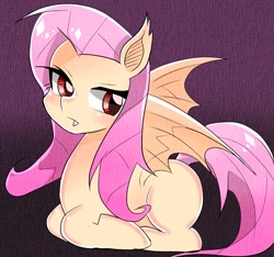 Size: 1111x1042 | Tagged: safe, artist:master_0130, fluttershy, bat pony, pony, female, flutterbat, looking at you, mare, missing cutie mark, race swap, solo