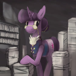 Size: 2208x2202 | Tagged: safe, artist:php64, derpibooru import, twilight sparkle, book, bookhorse, librarian, looking at you, solo