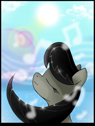 Size: 1608x2144 | Tagged: safe, artist:unitoone, octavia melody, earth pony, pony, eyes closed, lens flare, music notes, profile, solo, sun