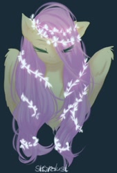 Size: 730x1080 | Tagged: safe, artist:thenightdarksecret, fluttershy, pegasus, pony, eyes closed, female, green background, mare, simple background, solo, wings