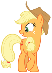 Size: 7000x9700 | Tagged: safe, artist:tardifice, applejack, earth pony, pony, fame and misfortune, absurd resolution, cowboy hat, female, hat, mare, raised hoof, simple background, smiling, solo, stetson, transparent background, vector