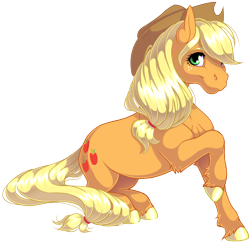 Size: 1330x1287 | Tagged: safe, artist:kittehkatbar, applejack, earth pony, pony, colored hooves, cowboy hat, female, freckles, hat, hoers, looking at you, mare, raised hoof, realistic anatomy, simple background, smiling, solo, stetson, transparent background, unshorn fetlocks