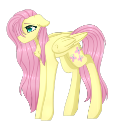 Size: 2270x2465 | Tagged: safe, artist:kremciakay, fluttershy, pegasus, pony, digital art, female, floppy ears, folded wings, hair over one eye, high res, long legs, mare, reverse dachspone, sad, shy, simple background, solo, transparent background, wings