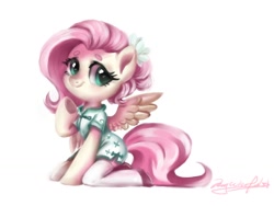 Size: 1024x768 | Tagged: safe, artist:colorfulcolor233, fluttershy, pegasus, pony, cheongsam, clothes, cute, female, looking at you, mare, shyabetes, simple background, solo, white background