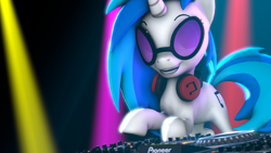 Size: 1920x1080 | Tagged: safe, artist:neondion60, dj pon-3, vinyl scratch, pony, unicorn, 3d, color porn, headphones, solo, source filmmaker, turntable