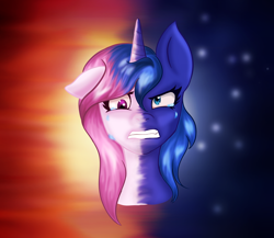 Size: 1500x1300 | Tagged: safe, artist:adlain-arts, artist:starbixio, princess celestia, princess luna, alicorn, pony, bust, crying, duality, lullaby for a princess, redraw