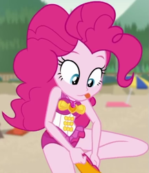 Size: 469x542 | Tagged: safe, screencap, pinkie pie, better together, equestria girls, unsolved selfie mysteries, clothes, cropped, raised leg, swimsuit, tongue out