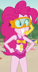 Size: 361x676 | Tagged: safe, screencap, pinkie pie, better together, equestria girls, unsolved selfie mysteries, clothes, cropped, snorkel, swimsuit