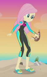 Size: 436x712 | Tagged: safe, screencap, fluttershy, aww... baby turtles, better together, equestria girls, clothes, cute, feet, flip-flops, geode of fauna, sandals, shyabetes, swimsuit, wetsuit