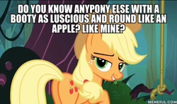 Size: 600x353 | Tagged: safe, edit, edited screencap, screencap, applejack, earth pony, pony, spike at your service, female, image macro, mare, meme, memeful.com, plot, total drama, total drama island