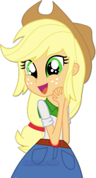 Size: 1600x2942 | Tagged: safe, artist:jucamovi1992, applejack, equestria girls, cowboy hat, cute, daaaaaaaaaaaw, female, happy, hat, jackabetes, looking at you, simple background, smiling, solo, stetson, transparent background, vector