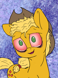 Size: 650x867 | Tagged: safe, artist:slamjam, applejack, earth pony, pony, bloodshot eyes, drawthread, female, just fuck my shit up, meme, reaction image, solo