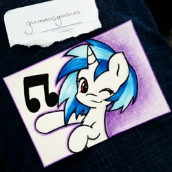 Size: 1280x1280 | Tagged: safe, artist:gummigator, dj pon-3, vinyl scratch, pony, unicorn, cute, solo, traditional art, wink