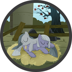 Size: 1862x1862 | Tagged: safe, artist:zap-apple, limestone pie, marble pie, earth pony, pony, female, fence, mare, pie sisters, pony pillow, sisters, sleeping, tail bite