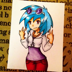 Size: 1280x1280 | Tagged: safe, artist:gummigator, dj pon-3, vinyl scratch, human, humanized, solo, traditional art