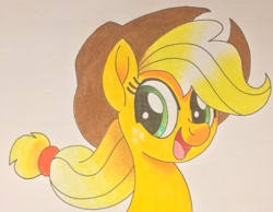 Size: 3024x2347 | Tagged: safe, artist:pavementartist, applejack, earth pony, pony, bust, cowboy hat, hat, inktober, marker drawing, movie accurate, simple background, smiling, solo, traditional art, white background