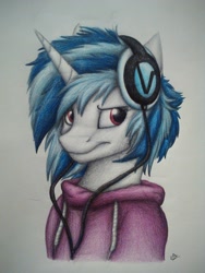 Size: 2400x3200 | Tagged: safe, artist:lupiarts, dj pon-3, vinyl scratch, pony, unicorn, headphones, solo, traditional art