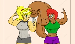 Size: 1949x1151 | Tagged: safe, artist:matchstickman, applejack, human, squirrel, applejacked, humanized, mirror, muscles, selfie