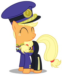 Size: 2480x3000 | Tagged: safe, artist:brony-works, applejack, earth pony, pony, testing testing 1-2-3, ancient wonderbolts uniform, colonel purple dart, eyes closed, female, hat, high res, mare, simple background, smiling, solo, transparent background, vector