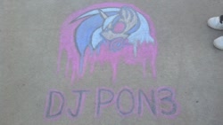 Size: 1190x671 | Tagged: safe, artist:mintshard, dj pon-3, vinyl scratch, pony, unicorn, chalk, chalk drawing, headphones, solo