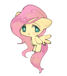 Size: 528x596 | Tagged: safe, artist:dusty-munji, fluttershy, pegasus, pony, blushing, chibi, cute, female, looking at you, mare, simple background, solo, white background