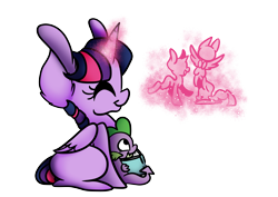 Size: 7016x4961 | Tagged: safe, artist:cutepencilcase, derpibooru import, spike, twilight sparkle, twilight sparkle (alicorn), alicorn, dragon, pony, absurd resolution, book, impossibly large ears, magic, simple background, transparent background