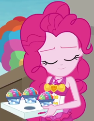 Size: 494x636 | Tagged: safe, screencap, pinkie pie, better together, equestria girls, too hot to handle, clothes, cropped, eyes closed, geode of sugar bombs, solo, swimsuit