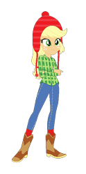 Size: 335x677 | Tagged: safe, artist:allegro15, artist:selenaede, applejack, equestria girls, base used, boots, clothes, female, high heel boots, pants, shoes, simple background, snow cap, socks, solo, transparent background, winter boots, winter hat, winter outfit