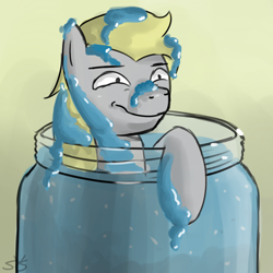 Size: 900x900 | Tagged: safe, artist:speccysy, hugh jelly, earth pony, pony, jar, male, solo, stallion