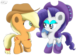 Size: 3683x2660 | Tagged: safe, artist:bronybehindthedoor, applejack, rarity, earth pony, pony, unicorn, bedroom eyes, blushing, boots, female, hat, lesbian, mare, rarijack, shipping, shoes