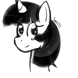 Size: 540x540 | Tagged: safe, artist:apple-jazzy, twilight sparkle, cute, monochrome, simple background, solo, white background