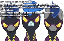 Size: 900x581 | Tagged: safe, descent, nightshade, fanon, headcanon, image macro, meme, meta, shadowbolts, text edit, wonderbolts