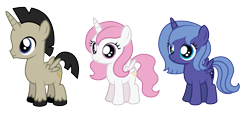 Size: 4721x2179 | Tagged: safe, artist:aleximusprime, discord, princess celestia, princess luna, alicorn, pony, flurry heart's story, accord (alicorn), age of the alicorns, age regression, age spell, aged down, cewestia, children, colt, cute, discute, female, filly, foal, male, pink hair celestia, s1 luna, show accurate, simple background, transparent background, woona, young, young discord, younger