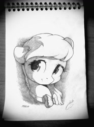 Size: 923x1248 | Tagged: safe, artist:freeedon, octavia melody, earth pony, pony, bowtie, bust, grayscale, monochrome, portrait, smiling, solo, traditional art