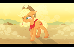 Size: 2520x1600 | Tagged: safe, artist:tina-de-love, applejack, earth pony, pony, bandana, cowboy hat, desert, female, freckles, hat, mare, one eye closed, scenery, solo, stetson, widescreen